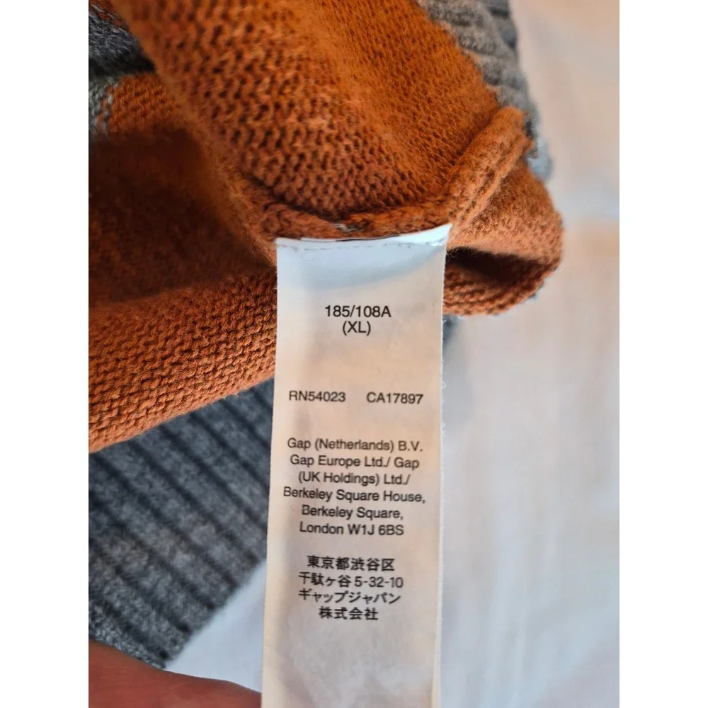 Gap Mens Shawl Collar Rugby Stripe Cardigan Sweater Orange Grey XL Preppy Cozy